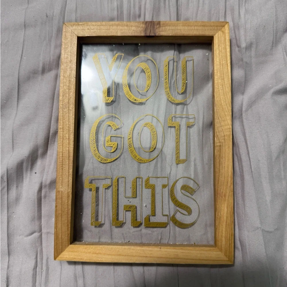 Target Wooden Framed Art with Gold Text
